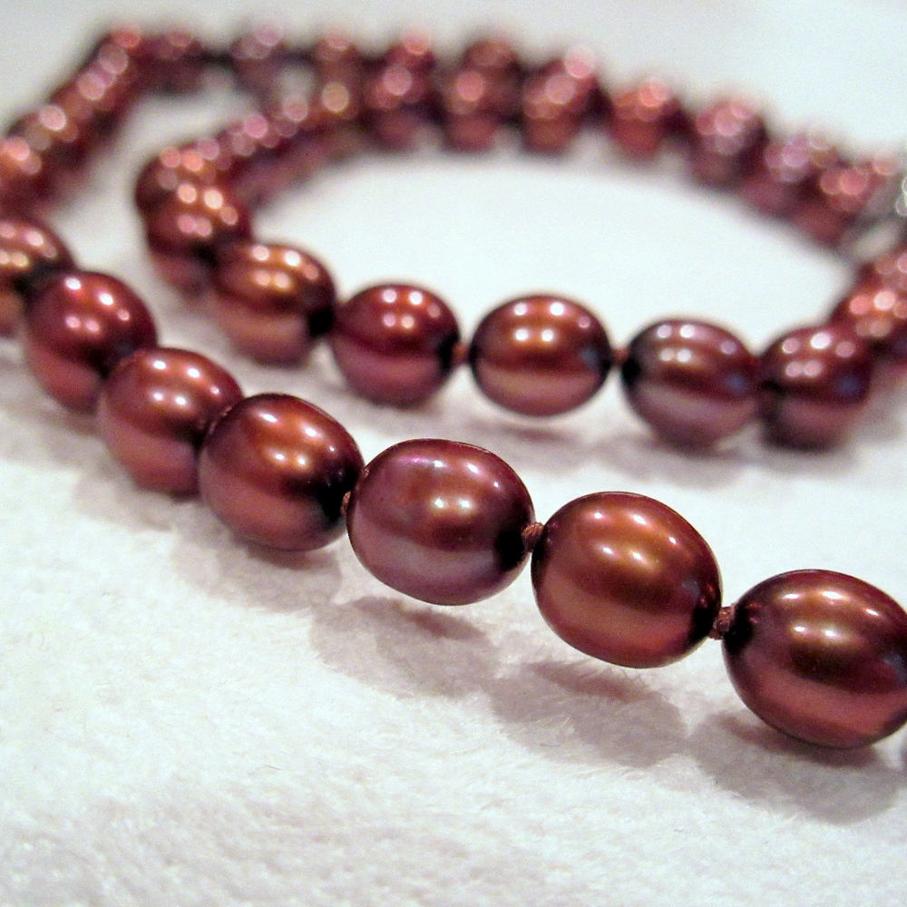 Chocolate Freshwater Pearl Hand-Knotted Necklace 16" Sterling Silver Clasp